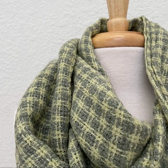 LOF Gray & Sage Grid Weave Infinity Scarf, NWT - Picture 3 of 6